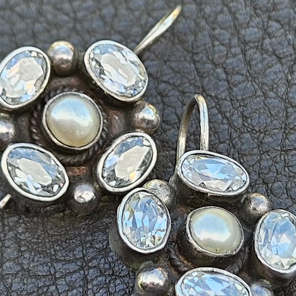 Sterling Silver, Crystal and Freshwater Pearl Earrings - Picture 2 of 5